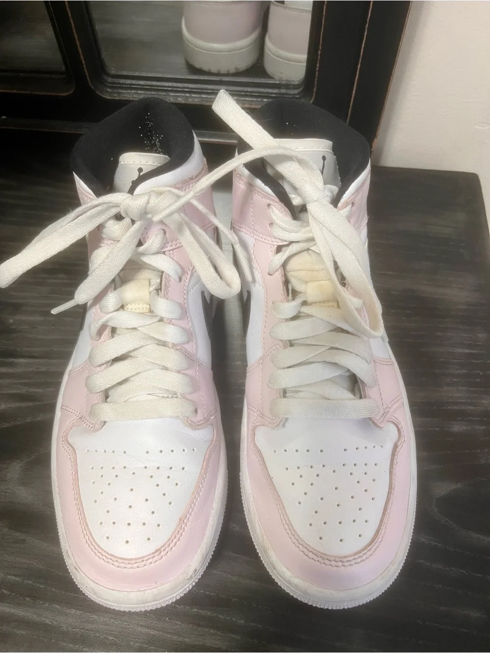 Nike Air Jordan 1 Mid Women’s Sneakers - White & Light Pink Youth Size 6